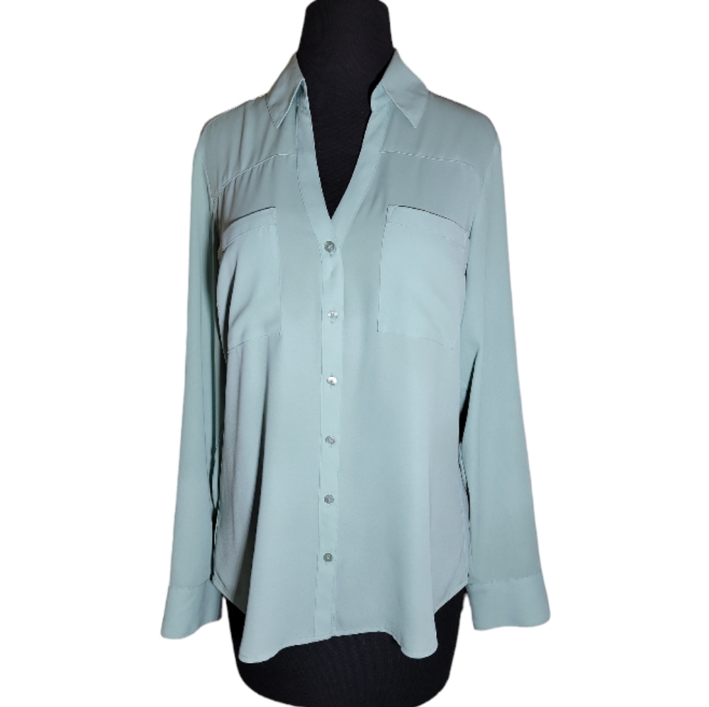 Express portofino slim fit blouse mint green stretch button down women's medium